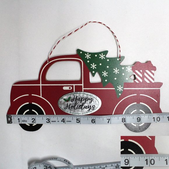 Happy Holidays Hanging Christmas Tree Presents Red Delivery Truck - Picture 3 of 5